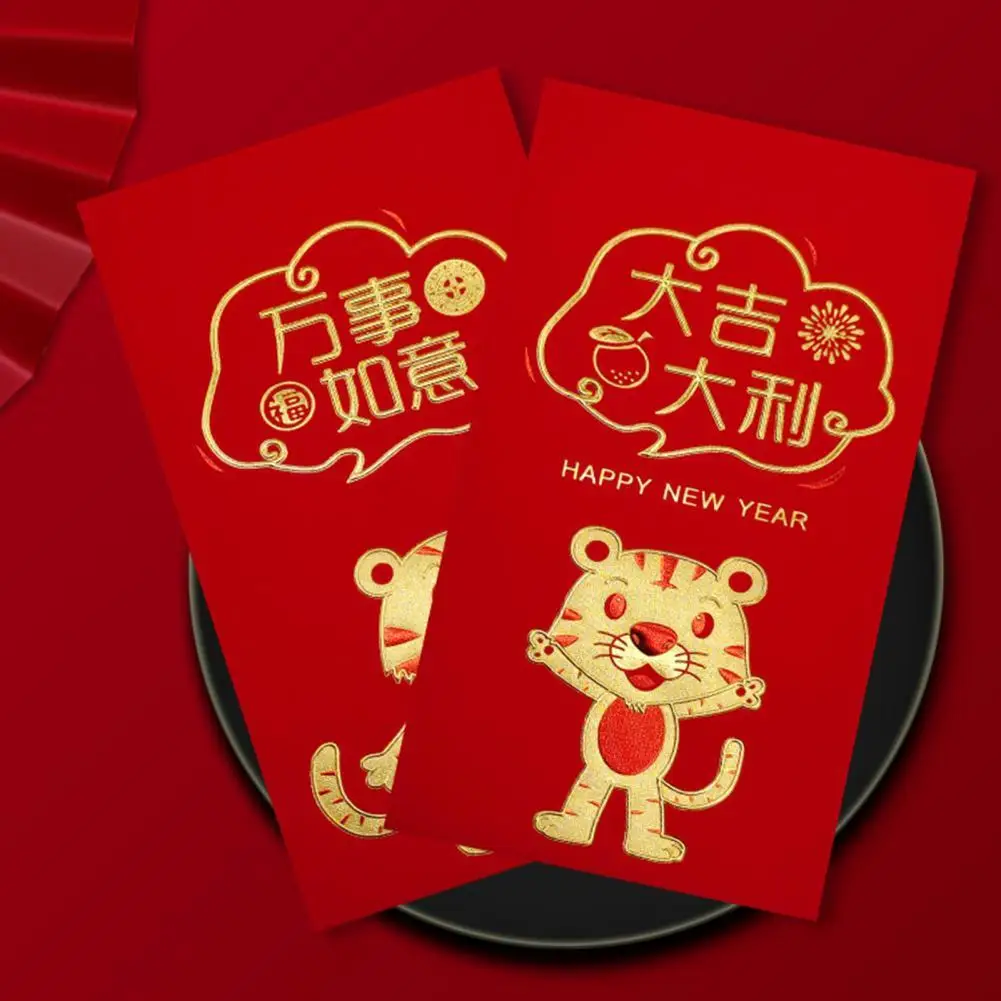 

6 шт./компл. HongBao сумка для денег на удачу в китайском стиле красные конверты красные пакеты бронзовая мультяшная бумага 2022 весенний праздник...