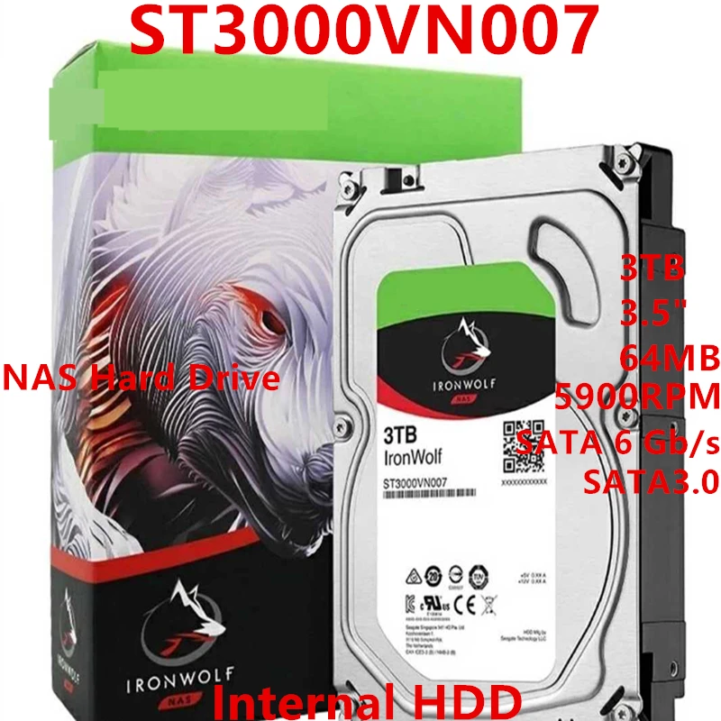Новый жесткий диск для Seagate Ironwolf 3 ТБ 5 дюйма SATA 6 ГБ/сек. 64 Мб 5900 об/мин внутреннего