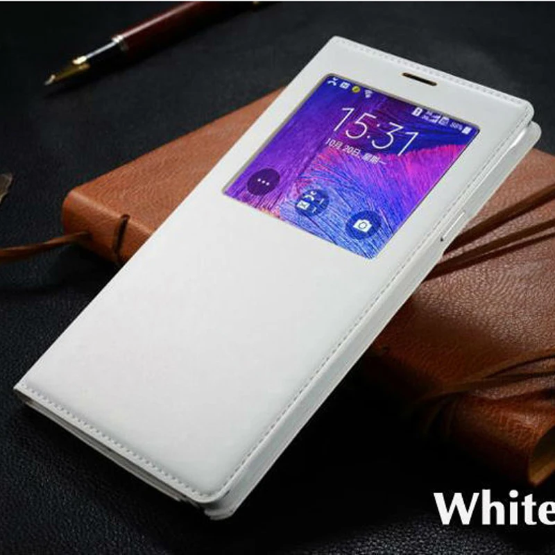 Роскошный чехол-книжка из искусственной кожи с окошком 5 цветов для Samsung Galaxy Note 4