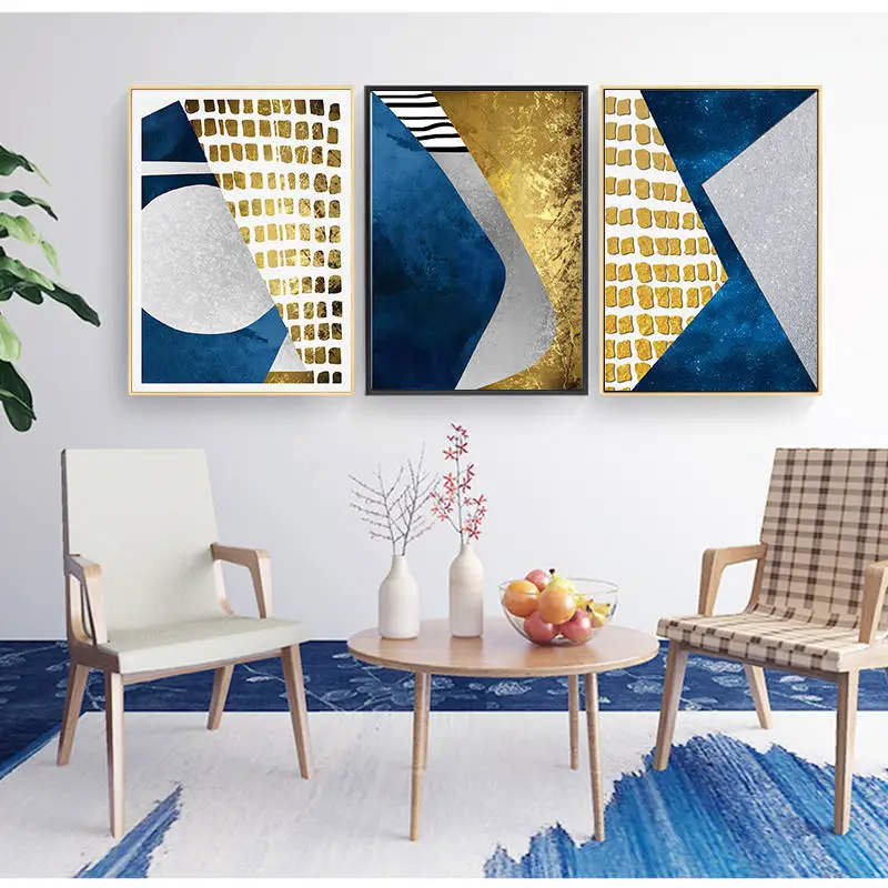 Абстрактные постеры из золотой фольги синие настенные картины в скандинавском