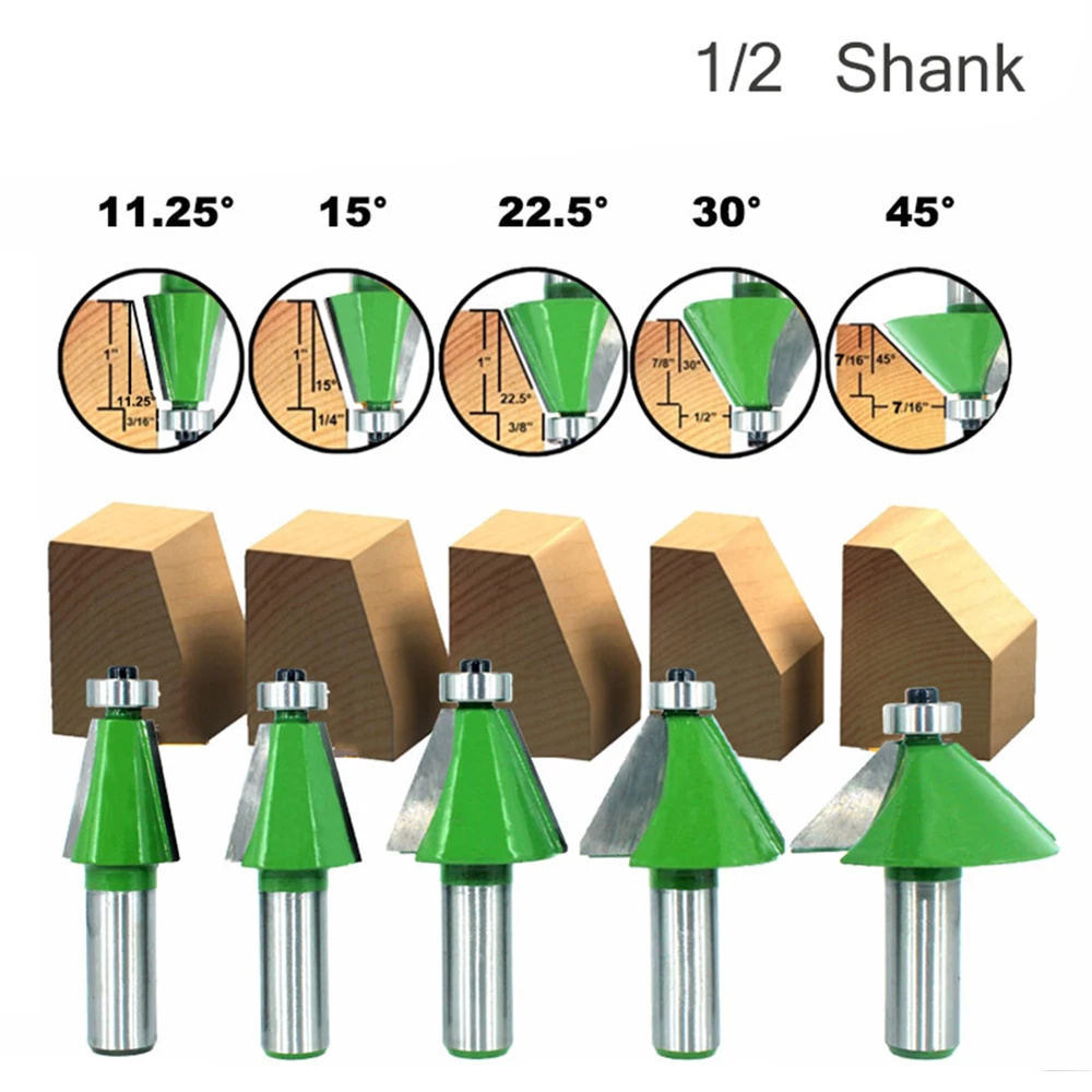

Фреза фаска с хвостовиком 1/2 дюйма, 11,25 дюйма, 15, 22,5, 30, 45 градусов, Деревообрабатывающие инструменты для станка с ЧПУ, 1 шт.
