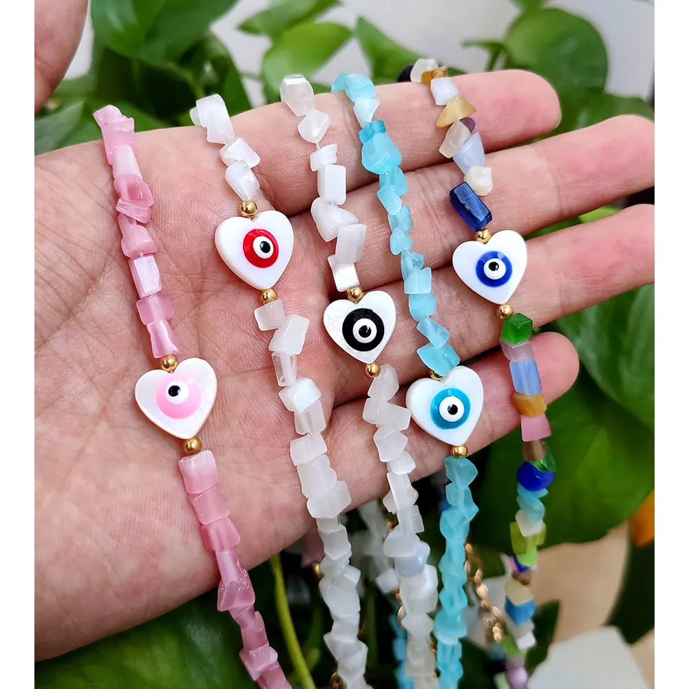 

Korean Irregular Turquoises Natural Stones Choker Necklace For Women Girls Evil Eye Heart Beads Clavicle Chain Necklace Jewelry