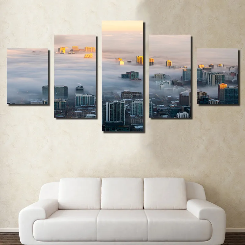 5 шт. городской пейзаж в тумане плакат холст HD печать картина Картина гостиная
