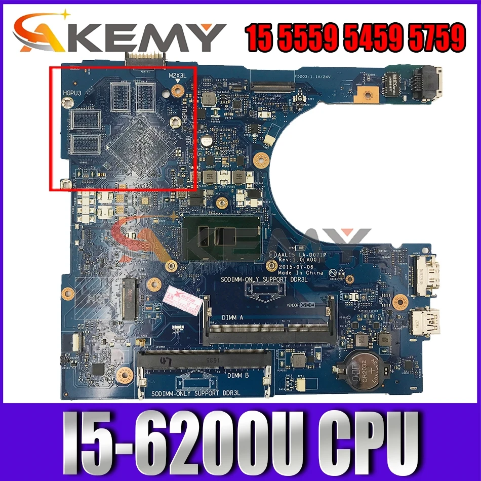

Akemy I5-6200U FOR Dell Inspiron 15 5559 5459 5759 Motherboard AAL15 LA-D071P Mainboard CN-0VYVP1 VYVP1 100% tested