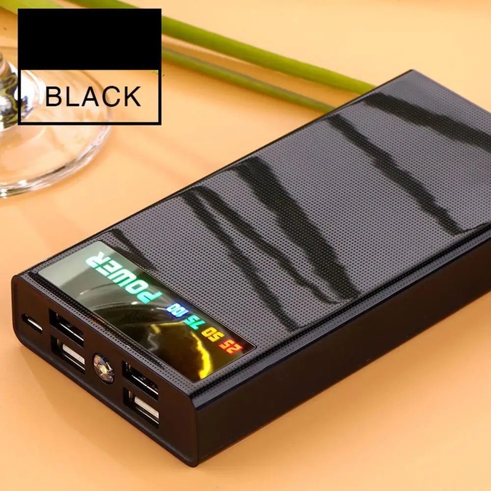 black Внешний аккумулятор, светодиодный светильник, 4 usb порта, цифровой дисплей, сделай сам, сварочный внешний аккумулятор, комплекты, питание от 6x18650 батарей - Цвет: black