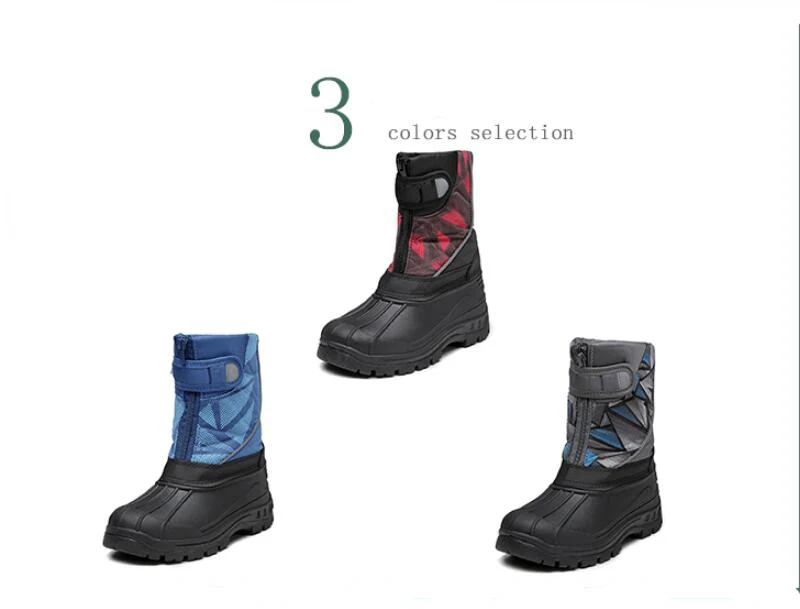 SKHEK New Children Snow Boots Girls Shoes Kids Winter PU Leather Boots Fashion Plush Water-Proof Boys Sneakers 945