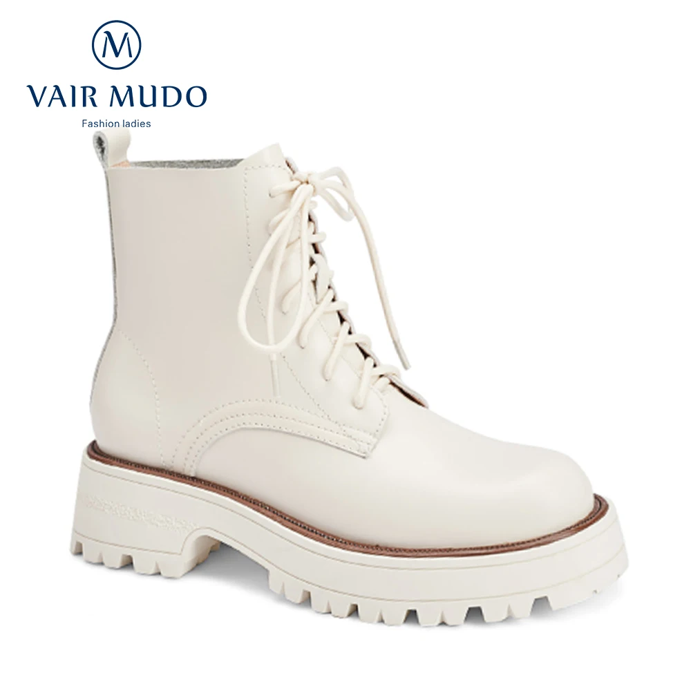 

VAIR MUDO New Trend Ankle Boots Shoes Thick Bottom Black White Martin Boots Solid Autumn Winter Concise Lace Up Round Toe DX68L