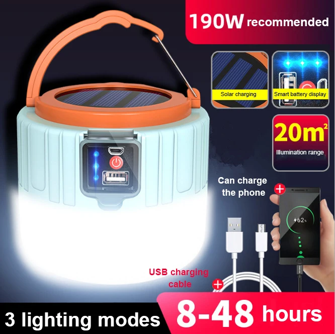 

280/190/60W Solar LED Camping Light USB Portable Lanterns Rechargeable Bulb Outdoor Tent Lamp Emergency Lights For BBQ Hiking