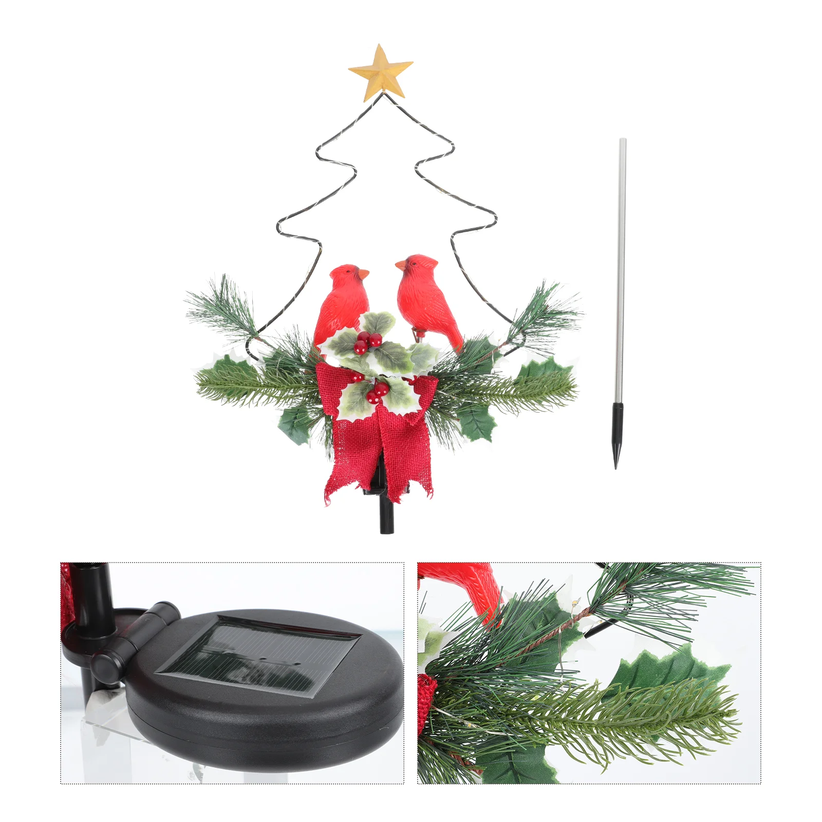 

1pc Creative Xmas Tree Lawn Lamp Anti-rust Night Light Solar Charging Bird Lamp