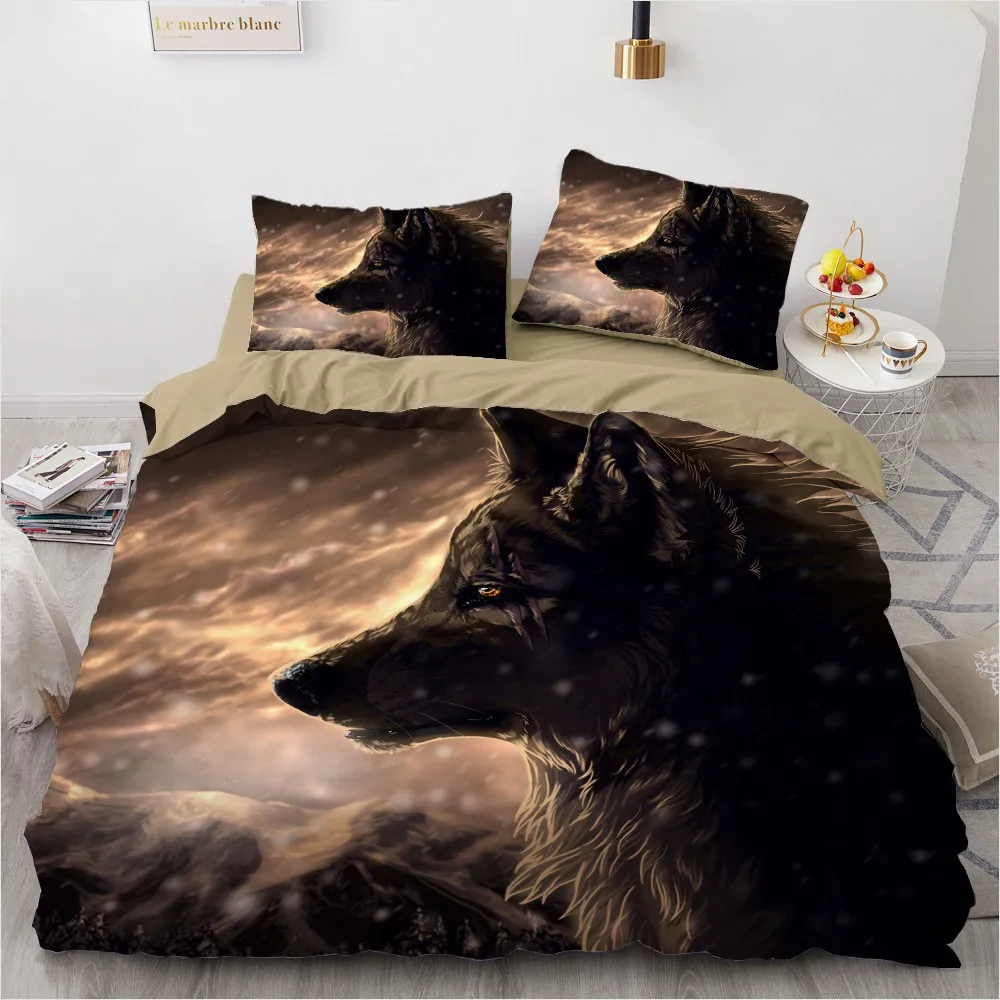 

3D Black Bedding Set Custom Design Wolf Duvet Cover Sets Animal Bed Pillow Slips King Single Queen Super King Twin Size