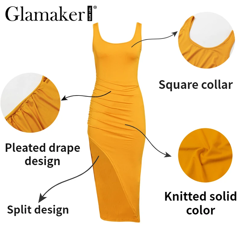 Женское трикотажное платье с круглым вырезом Glamaker однотонное облегающее на