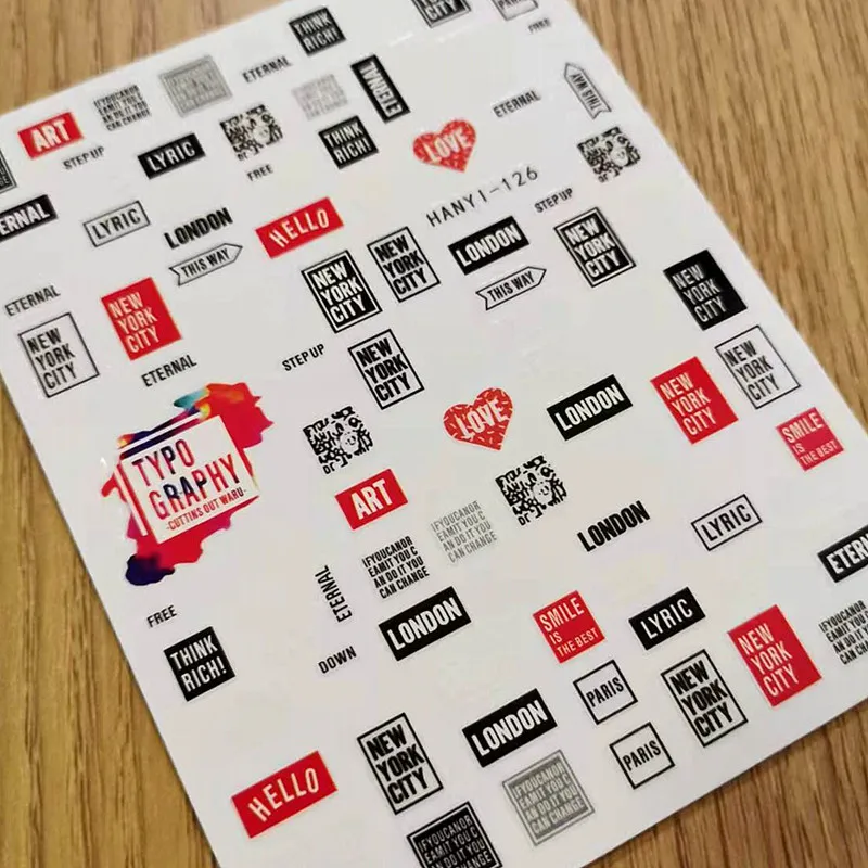 

Nail sticker Newest hanyi 126 lable design 3d back glue DIY decal slider nail decoration tools