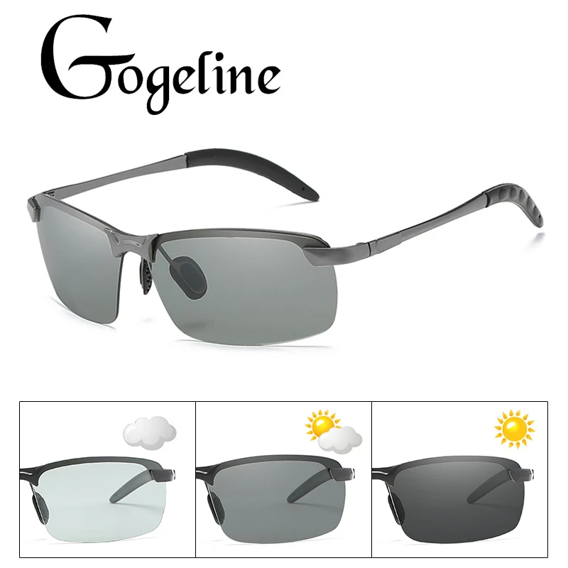 

2020 Polarized Photochromic Sunglasses Men Driving Chameleon Discoloration Sun glasses for men fashion rimless square Eyewear