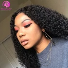 Короткие кудрявые T-образные парики Sinuowei 8-14 дюймов 13X1 4X1 из человеческих волос с кружевной передней частью, прозрачные парики для женщин 150%