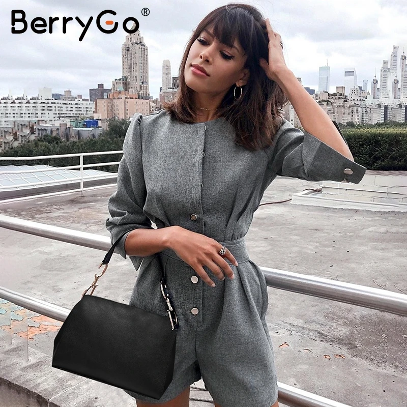 BerryGo женский комбинезон солидный офисный ползунки короткий ретро осенний