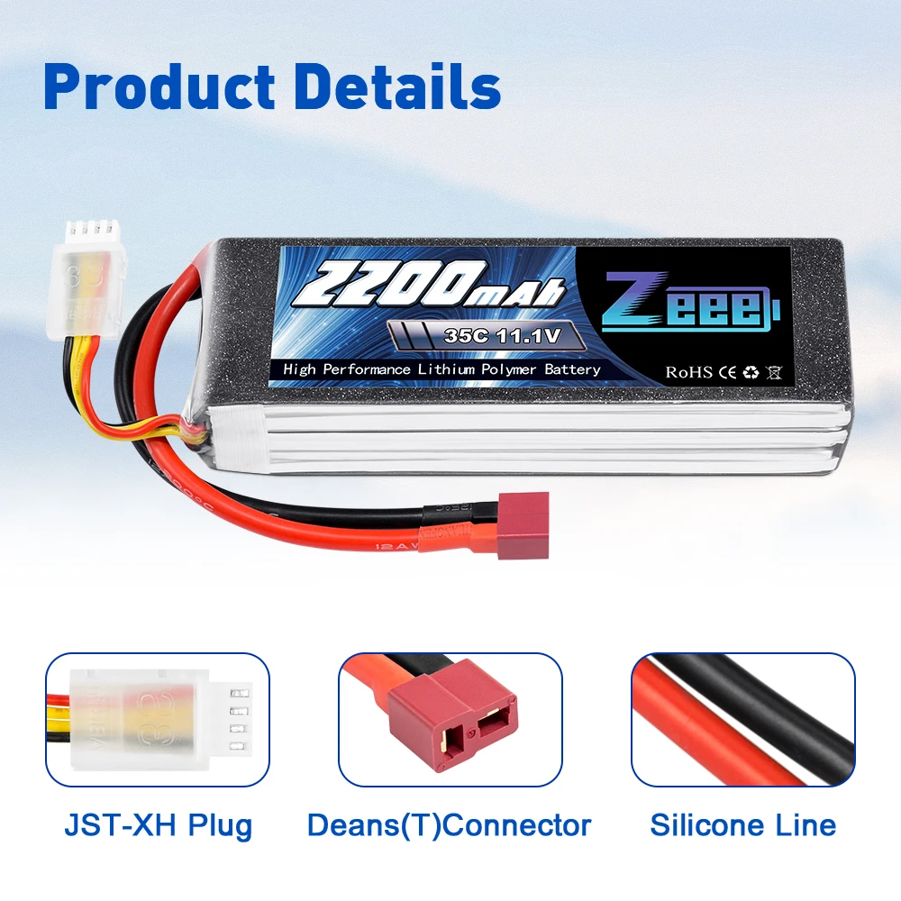 2 шт. Zeee 2200mAh 3S 11,1 V 35C LiPo батарея с Deans Разъем XT60 для радиоуправляемого квадрокоптера Дрон лодка самолет