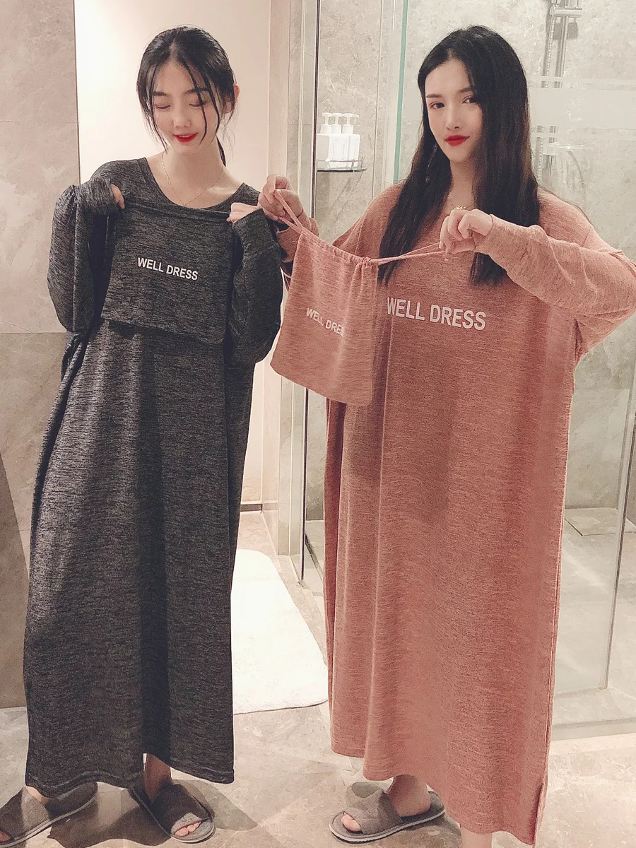 

Long sleeve women Modal cotton Nightgown Night Dress Long nightgowns o-neck Collar sleepwear plus size night dress chest 152cm