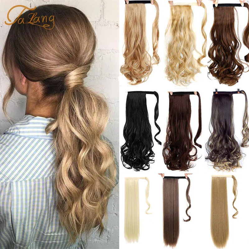 TALANG Synthetic Hairpiece Wavy Long Ponytail Wrap on Clip Hair Extensions Ombre Brown Pony Tail Blonde Fack | Шиньоны и парики