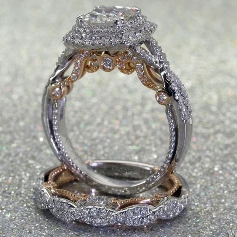 MENGYI 2 шт./компл. женское изысканное роскошное двухцветное кольцо с бриллиантом