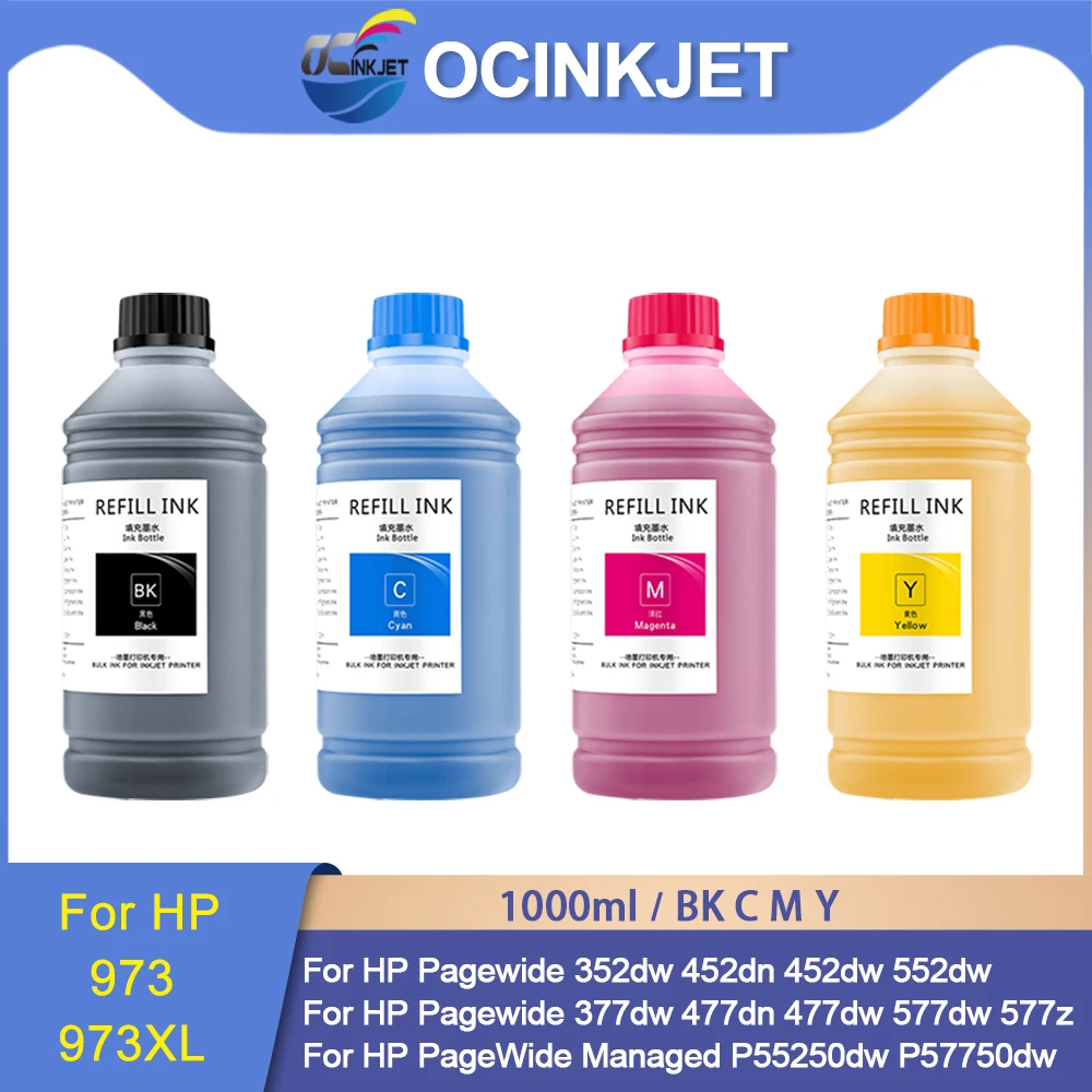 OCINKJET For HP 973 973XL Refill Pigment Ink 4 X 1000ML Cartridge Compatible For HP Pagewide 352DW 452DW 552DW 377 477 577DW