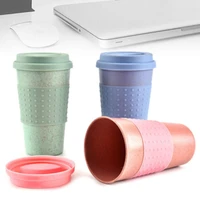 wheat straw silica gel with cover water cup white collar special creative gift mark plastic cups with lids mugs coffee cups