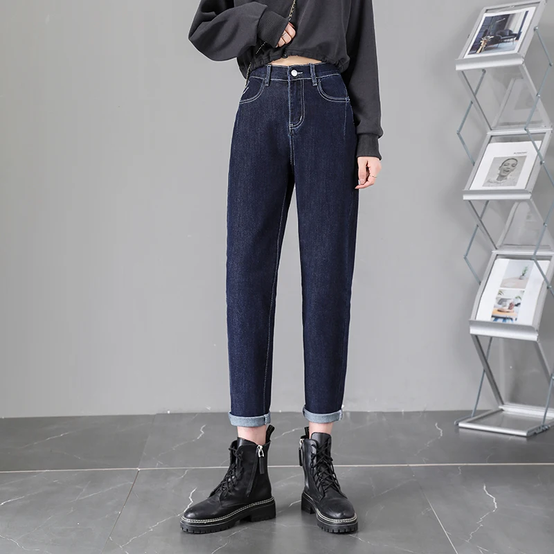 

Straight Harem Jeans Women With Belt Streetwear High Waist Denim Pants Stretch Retro Boyfriend Jeans Plus Size Vaqueros Mujer