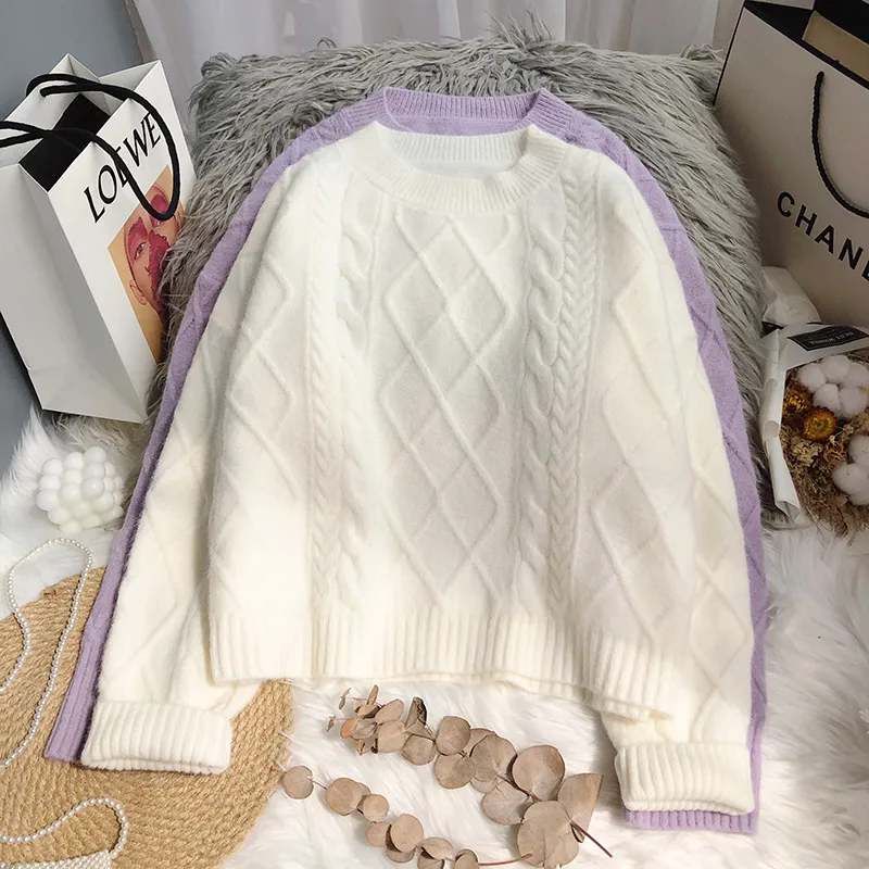 

Новинка Осень-зима 2021, модный темпераментный короткий свитер, Женский пуловер, Свободный Вязаный топ с круглым вырезом KK1396