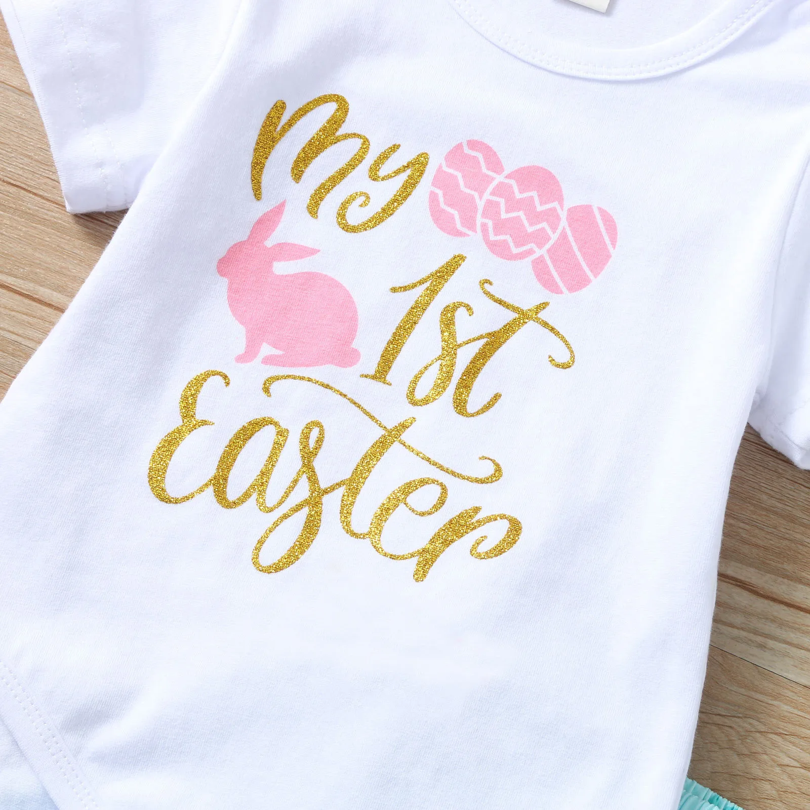 

0-24Months Newborn Infant Baby Easter Bunny Letter Romper+Tutu Floral Skirt+Headbands Three-piece Suit Clothes 5*