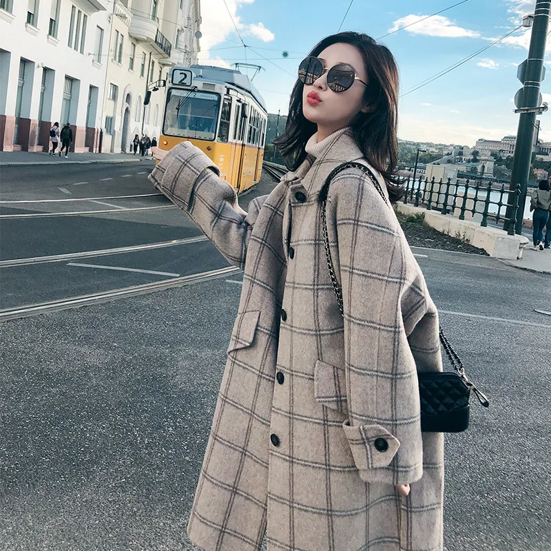 

Woolen Coat Women's Mid-length 2021 New Autumn and Winter Temperament All-match Japanese Thickened Student Plaid Woolen