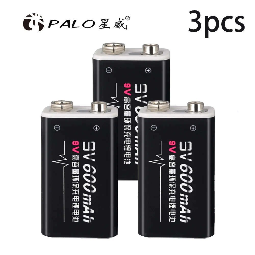 3PCS 2 шт./компл. палка батарея PALO 9В батареи 6f22 6F22X 6LR61 9V литий-ионный аккумулятор 600mAh аккумуляторная батарея для радио, камера, игрушки и так далее - Цвет: 3PCS