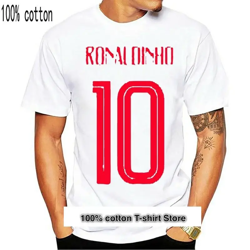 

Camiseta de manga corta para hombres, camisa Hipster, con número 10 del mundo, Ronaldinho, 10 colores, 2018