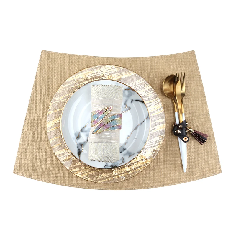 

Simple Nordic Placemat Waterproof Grey Rectangle Geometric Tableware Leather Placemat Antislip Posavasos Kitchen Utensils DG50CD