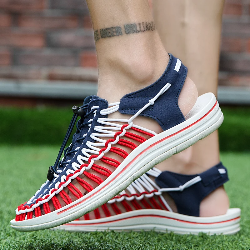 

Mens Gladiator Sandals Summer High Quality Handmade Weave Men's Shoes Slip-On Outdoor Casual Beach Men Sandals Sneakers Flat
