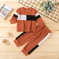 2 pieces kids suit set contrast color round neck long sleeve tops long pants for boys girls fashion baby autumn spring sets