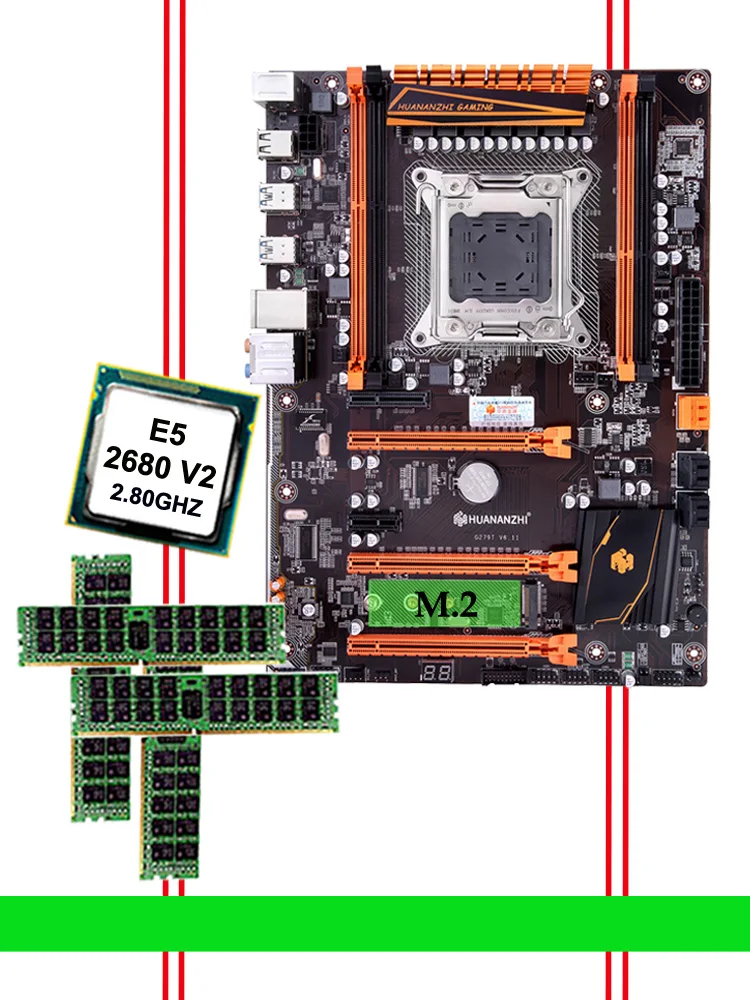 

HUANANZHI X79 Deluxe Gaming Motherboard Set HI-SPEED M.2 NVMe SSD Slot CPU Xeon E5 2680 V2 10 Cores Big Brand RAM 32G(4*8G) RECC