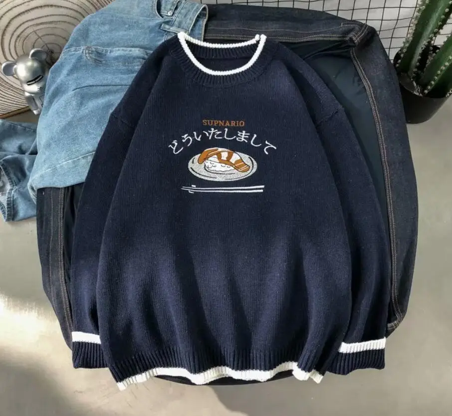 Вязаный свитер в японском стиле Мужская одежда модные свитера Харадзюку пуловер