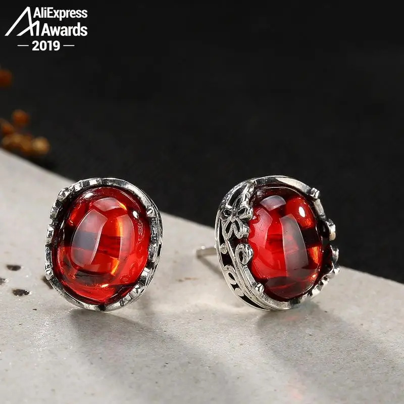 Женские серьги гвоздики с рубином в стиле ретро|Серьги-гвоздики| |