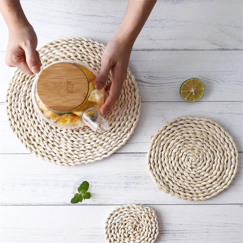 Corn Skin Woven Mat Dining Table Thermal Insulation Pot Holder Coasters Round Tea Drink Coffee Cup Mug Coaster Placemats | Дом и сад