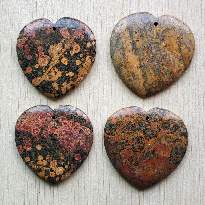 

wholesale 4pcs/lot 2019 Fashion good quality natural Chrysanthemum stone love heart shape pendants 50mm for jewelry making free