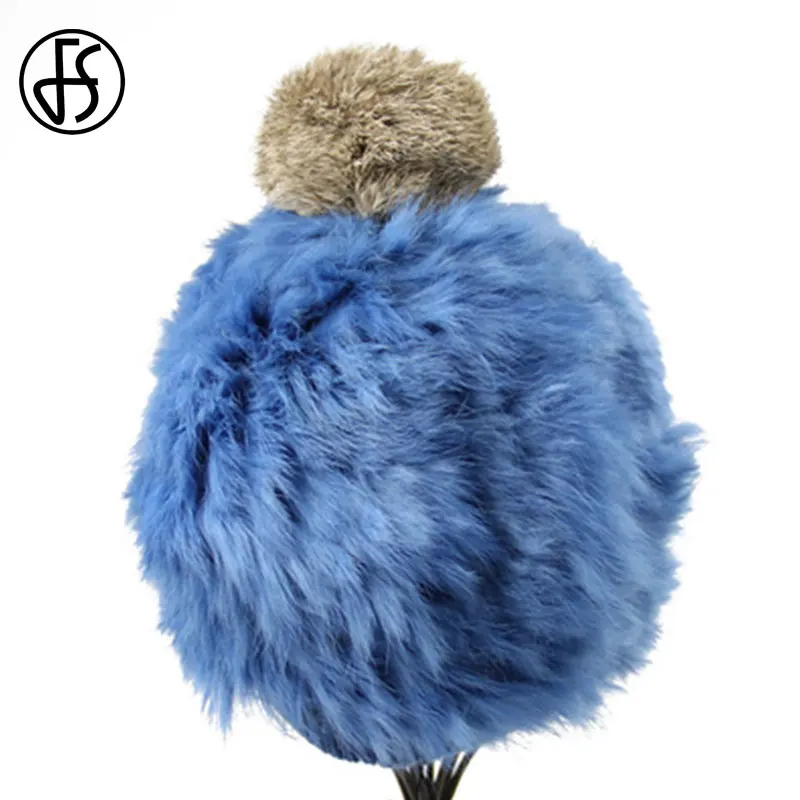 

FS Winter Wool Knit Beret Female Warm Rabbit Fur Pompom Beanie Women Pink Hats Blue Orange Fashion Octagonal Hats Lady Cap