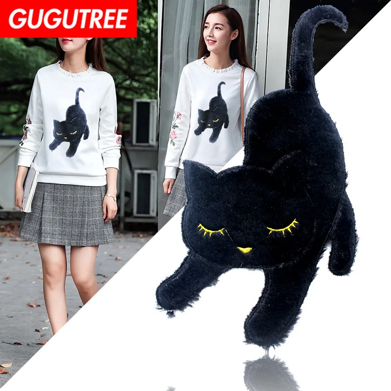 Вышивка GUGUTREE большие черные нашивки с кошками искусственные для одежды|Заплатки|