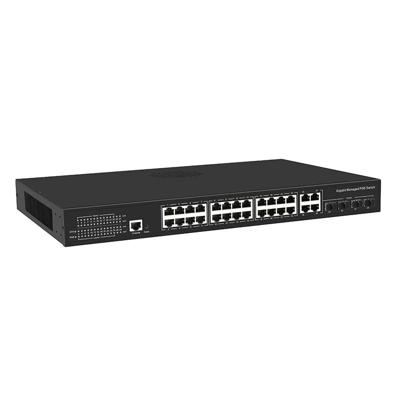 24 порта гигабитный коммутатор PoE Ethernet управляемый 48 В с 4 гигабитными слотами SFP IGMP