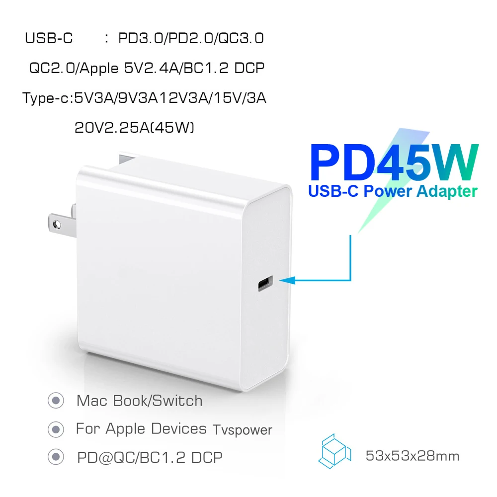 QC3.0 PD18W 30W 45W 60W 65W настенное зарядное устройство адаптер питания для MacBook Xiaomi