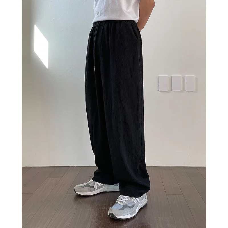 

Korean Wide-leg Pants Men's Fashion Black Drawstring Casual Pants Men Streetwear Loose Hip-hop Straight Pants Mens Trousers