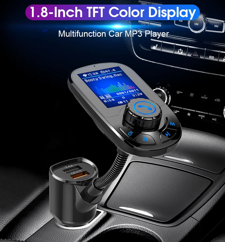 Автомобильный MP3 плеер JINSERTA Bluetooth 5 0 приемник FM передатчик двойной USB QC3.0 зарядное