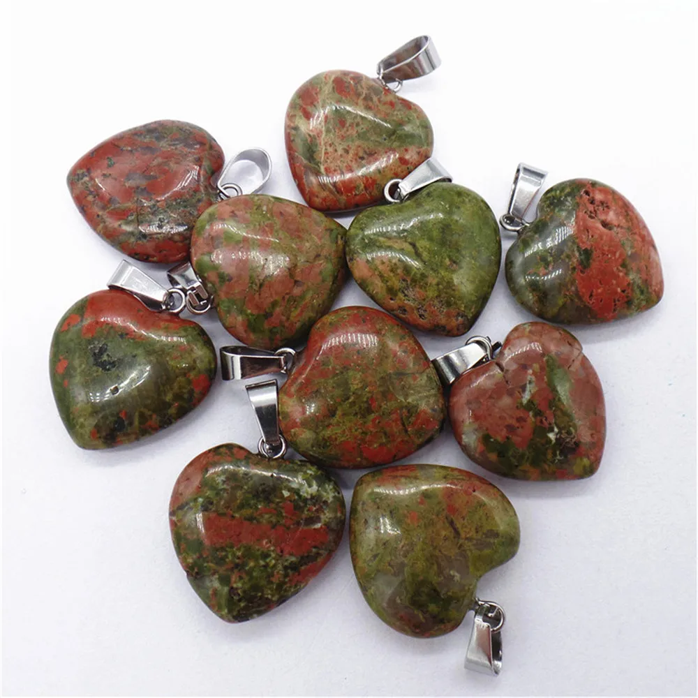 

50Pcs 20x20x7mm Wholesale Natural Green Unakite Jasper Love Heart Pendant Bead DIY Earrings Handmade Jewelry Accessories S682
