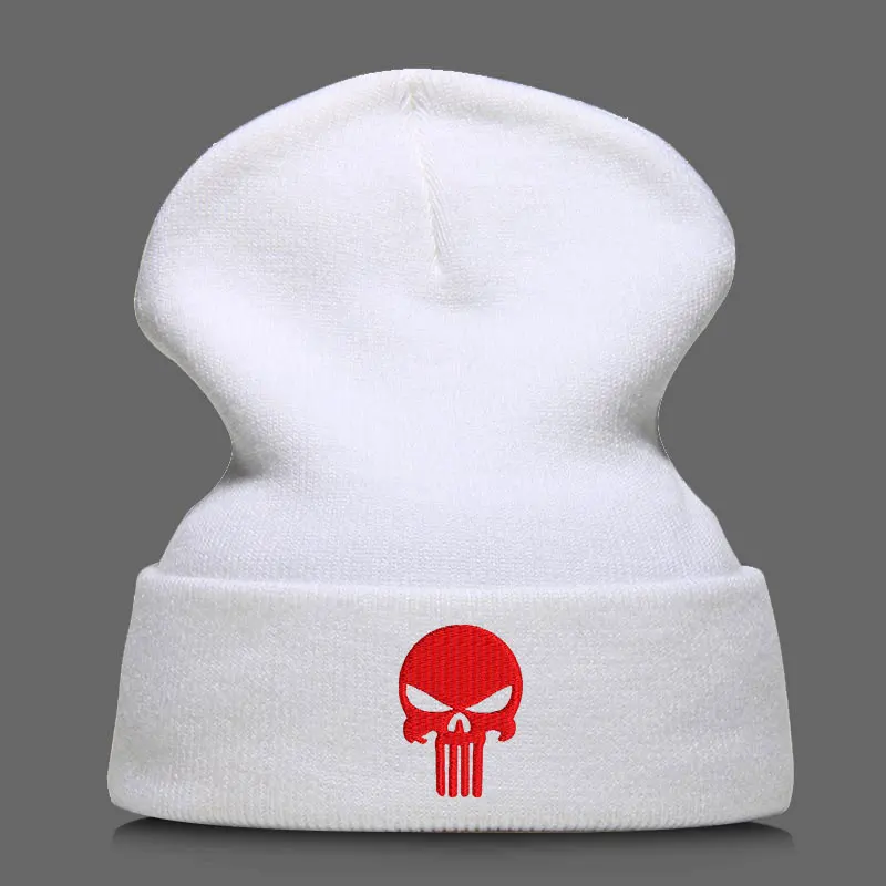 Beanie шляпа Skullie шапка, вязаная шапка-носок Зимняя Вышивка в стиле панк Для мужчин Для женщин для мальчиков и девочек подростков уличных танцев череп Skelton черный, белый, серый