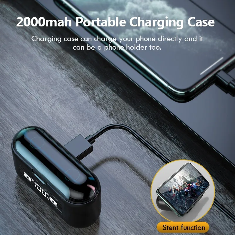 

Wireless Bluetooth 5.0 Earphones 1200mAh Charging Box TWS Headphone Sports Waterproof Earbuds Headsets With Microphone Hot Sale