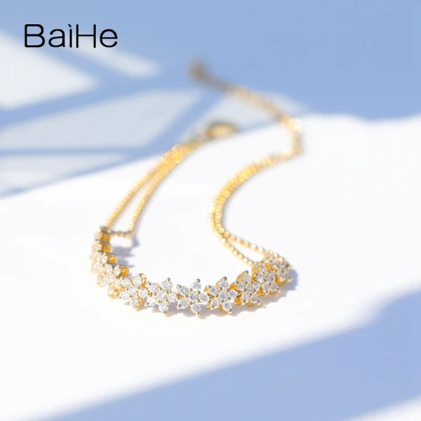 BAIHE Solid 14K желтое золото 1ct Сертифицированный H/SI натуральные Алмазы обручальные женские модные ювелирные изделия Подарочный браслет