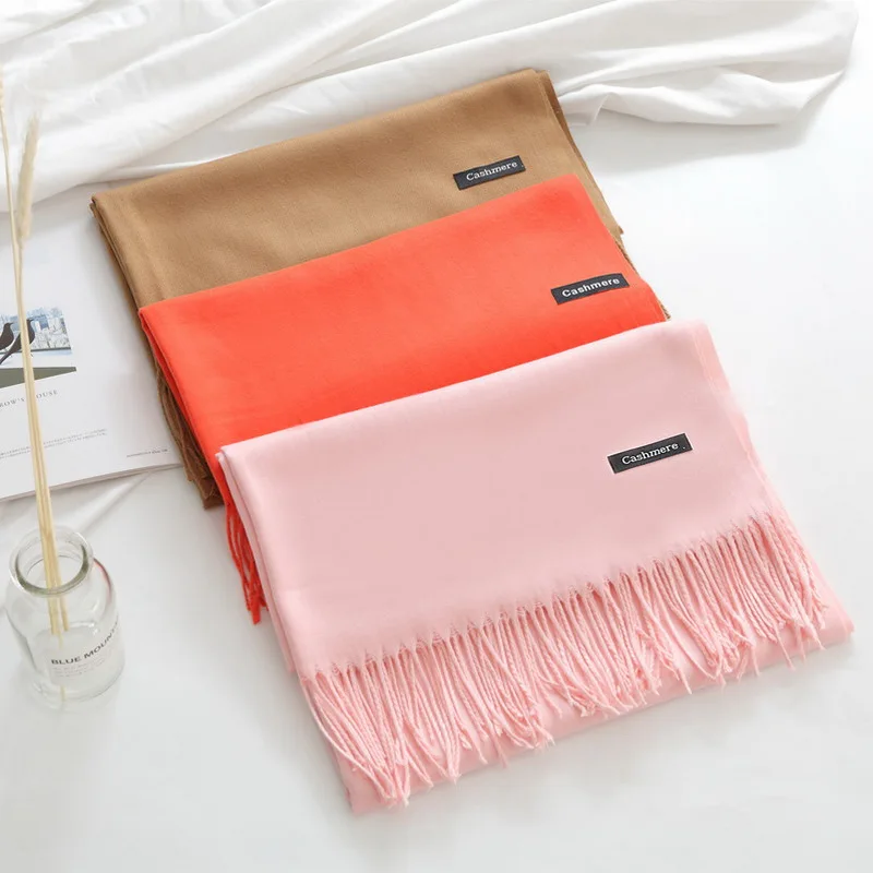Модный Одноцветный утолщенный кашемировый шарф для женщин 2019 осень зима длинные